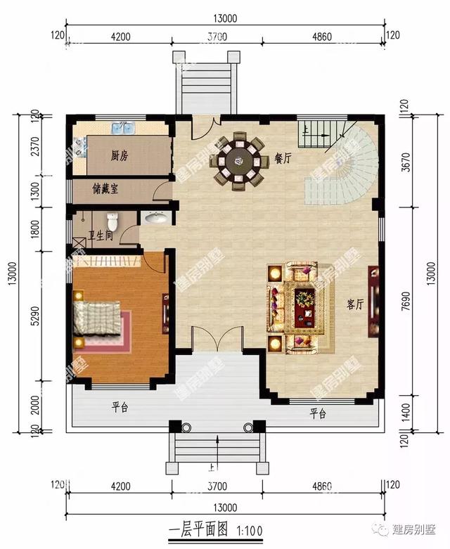 開間13米的鄉村三層自建房，都有挑空的客廳，氣派非凡