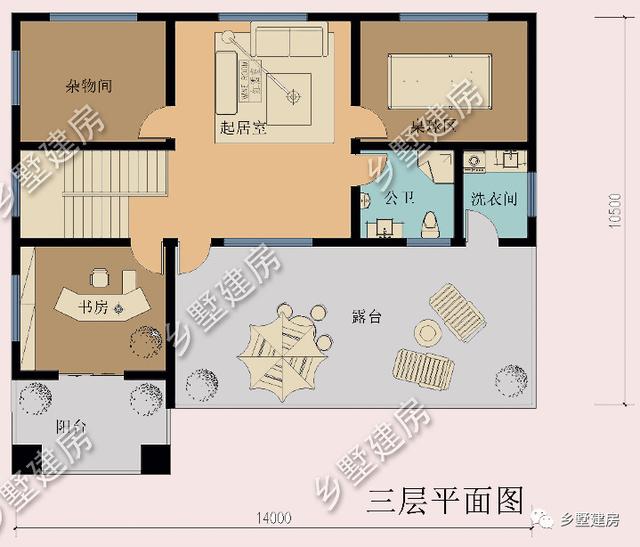 14X10米鄉村小別墅設計圖，桌球室+露臺完美設計，經典實用不落伍！