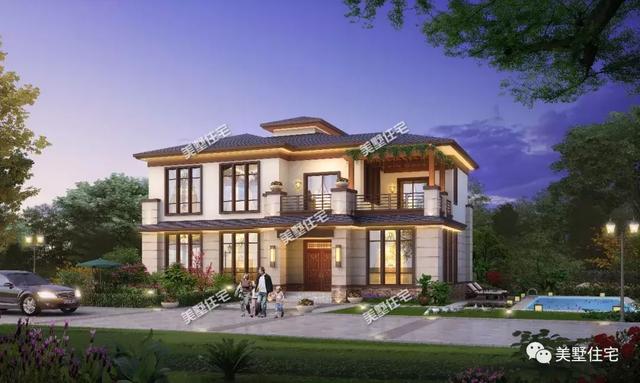 二層新中式別墅設計圖，內設神臺，有品位還接地氣