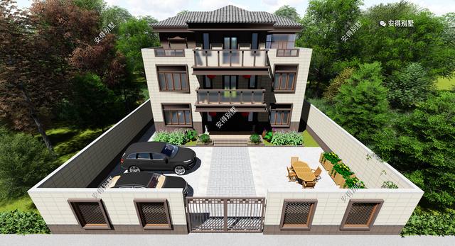 經典3層新中式別墅設計圖，占地13.2*10米，造型簡約、外觀大氣。