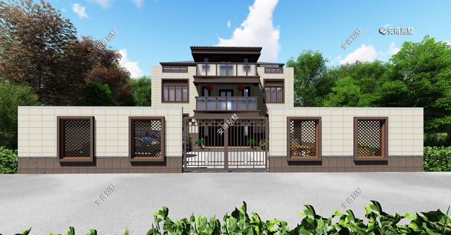 經典3層新中式別墅設計圖，占地13.2*10米，造型簡約、外觀大氣。