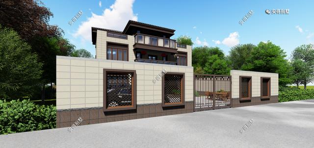 經典3層新中式別墅設計圖，占地13.2*10米，造型簡約、外觀大氣。