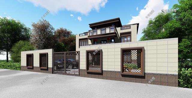 經典3層新中式別墅設計圖，占地13.2*10米，造型簡約、外觀大氣。