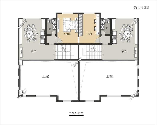4層兄弟雙拼別墅設(shè)計圖，新中式建筑挑空大客廳設(shè)計，經(jīng)典霸氣！