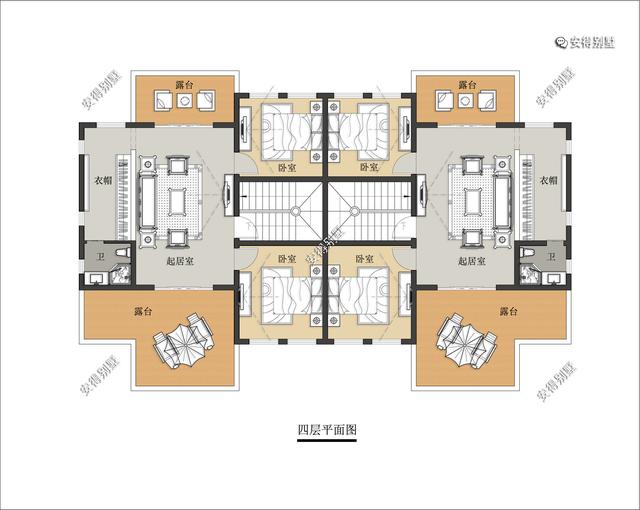 4層兄弟雙拼別墅設(shè)計圖，新中式建筑挑空大客廳設(shè)計，經(jīng)典霸氣！