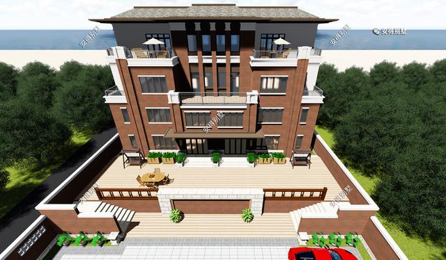 4層兄弟雙拼別墅設(shè)計圖，新中式建筑挑空大客廳設(shè)計，經(jīng)典霸氣！