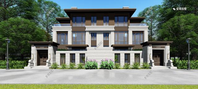 新中式的雙拼別墅設計圖，建筑造型盡顯高端，兄弟這樣建房才叫豪宅。