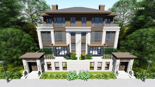 新中式的雙拼別墅設計圖，建筑造型盡顯高端，兄弟這樣建房才叫豪宅。