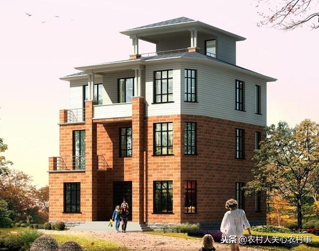簡約經典復古的10.76×11.7米三層農村別墅設計圖，建在農村很合適