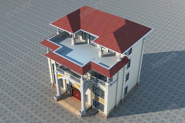 四層農村獨棟別墅設計圖，15X14.2米旋轉樓梯+挑空客廳+神臺