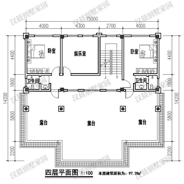 四層農村獨棟別墅設計圖，15X14.2米旋轉樓梯+挑空客廳+神臺