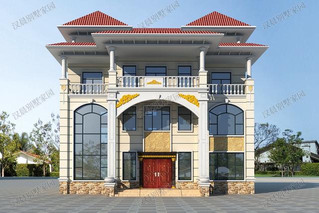 四層農村獨棟別墅設計圖，15X14.2米旋轉樓梯+挑空客廳+神臺