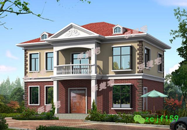 新農村二層別墅設計圖效果圖，外觀時尚大方，層次分明，大坡度房屋頂
