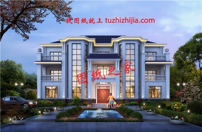 2019年獨棟三層雙拼別墅戶型圖，總占地面積300平方米左右