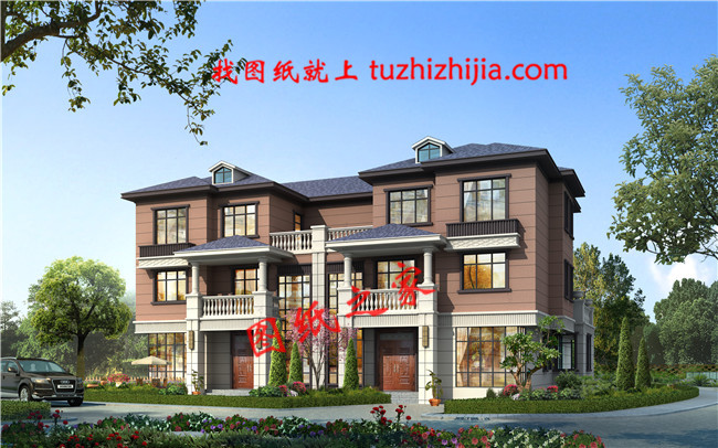 新款農(nóng)村三層雙拼聯(lián)體別墅戶型圖，客廳中空，單戶120平米左右