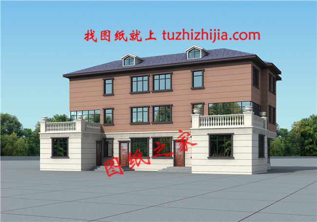 新款農(nóng)村三層雙拼聯(lián)體別墅戶型圖，客廳中空，單戶120平米左右