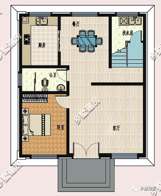 簡歐風農村雙拼自建房設計圖，客廳挑空，時尚又大氣