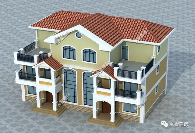 簡歐風農村雙拼自建房設計圖，客廳挑空，時尚又大氣