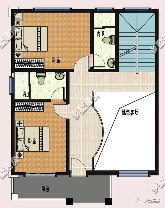 簡歐風農村雙拼自建房設計圖，客廳挑空，時尚又大氣