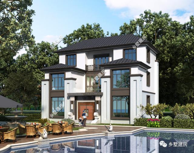 這款新中式別墅設計圖，整體效果令人驚嘆，簡直太漂亮了