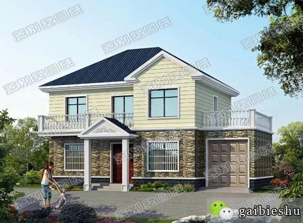 磚混結構帶車庫農村二層自建房設計圖，配色氣質優雅，功能多樣化設計