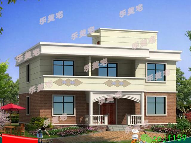 簡單易建二層平屋頂自建房住宅設計效果圖，符合農村生活習慣