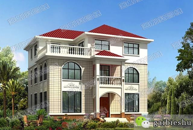 三層（兩層半）農村別墅設計圖，帶陽光花房+臥室套房，設計簡單大方