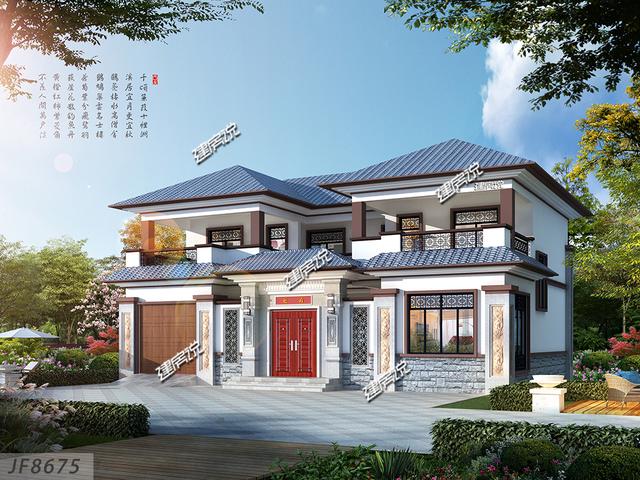 豪華二層新中式別墅設計圖，外觀極其漂亮，配色新穎