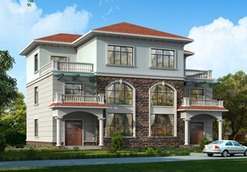 經典三層雙拼房屋設計圖，帶效果圖，戶型好，單戶面積120