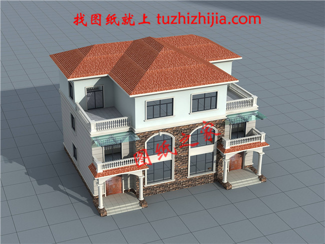 經典三層雙拼房屋設計圖，帶效果圖，戶型好，單戶面積120