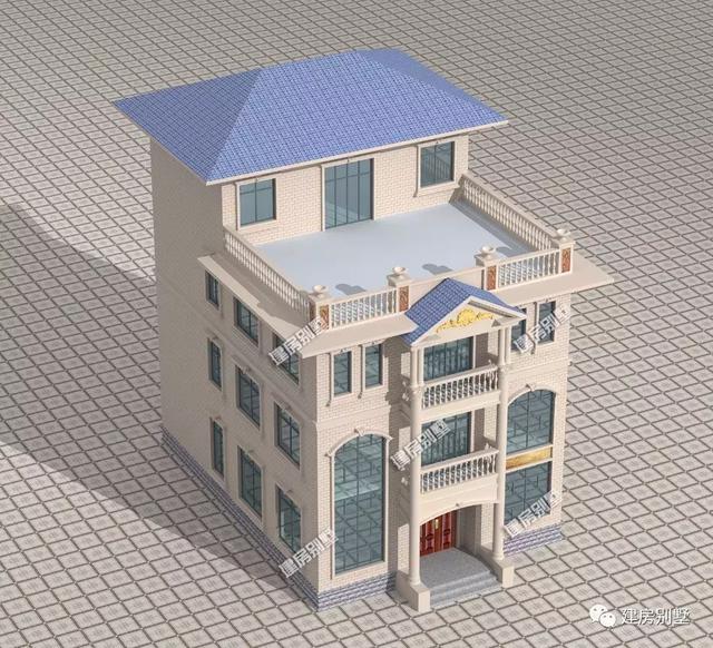 四層農村別墅設計圖，10.5×15.4米，配落地窗和大露臺，美觀實用