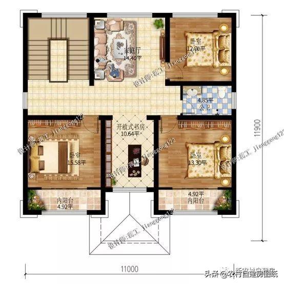 4款11×12米三層農村別墅，第2款比較普通，但是卻勝在經濟實用。