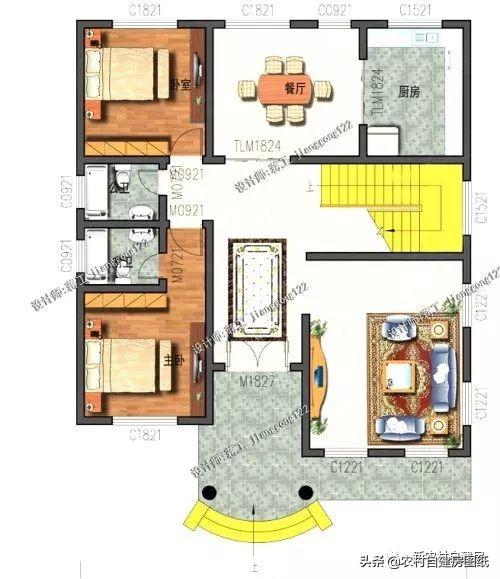 4款11×12米三層農村別墅，第2款比較普通，但是卻勝在經濟實用。