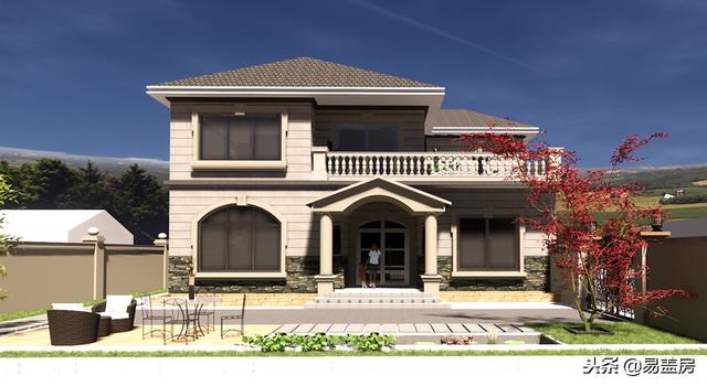 二層歐式別墅自建房，造價44萬，帶有庭院露臺，農村自建劃算！