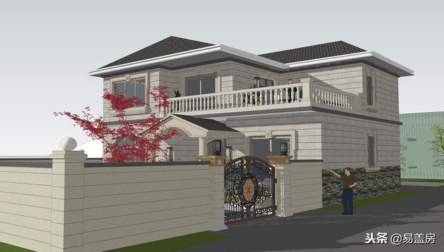 二層歐式別墅自建房，造價44萬，帶有庭院露臺，農村自建劃算！