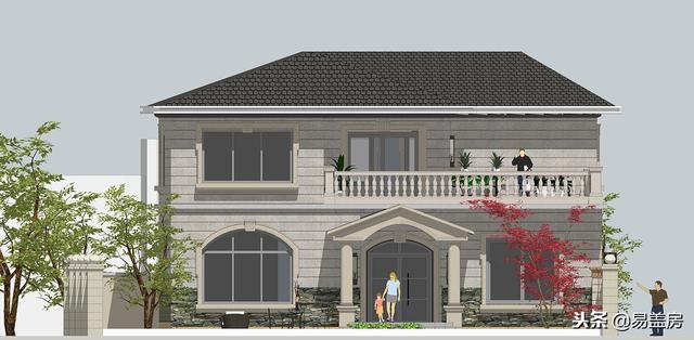 二層歐式別墅自建房，造價44萬，帶有庭院露臺，農村自建劃算！