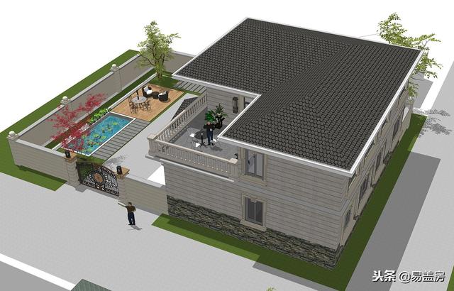 二層歐式別墅自建房，造價44萬，帶有庭院露臺，農村自建劃算！