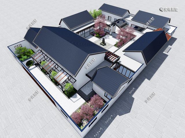 獨棟一層新中式四合院設計圖，既可以居家又可以民宿，一級贊。