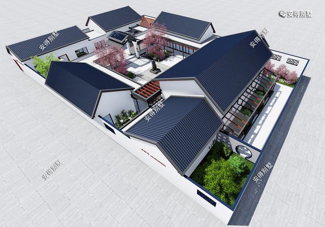 獨棟一層新中式四合院設計圖，既可以居家又可以民宿，一級贊。