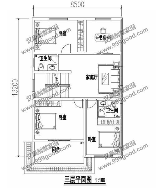 一側(cè)無窗的農(nóng)村四層別墅設(shè)計圖，帶車庫和大露臺，漂亮極了。