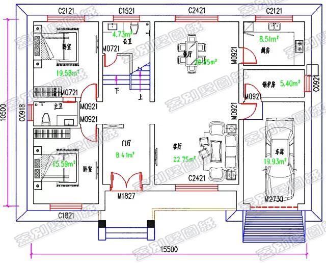 二層農村歐式別墅設計圖，帶鍋爐房和車庫，造價30萬以內，適合農村自建。