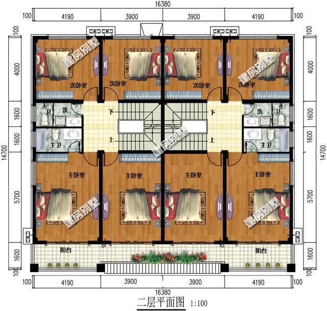占地230平三層雙拼別墅設(shè)計(jì)圖，共用超大空間堂屋，單戶8間臥室。