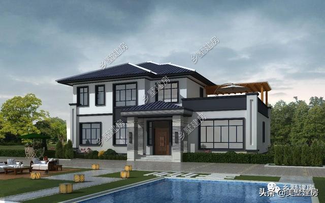 占地213平農村二層小樓設計圖，帶露天泳池和大露臺，這樣的設計人人都喜歡。