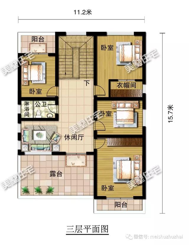 開間11米的三層別墅設計圖，帶有8間臥室和棋牌室，適合你嗎？
