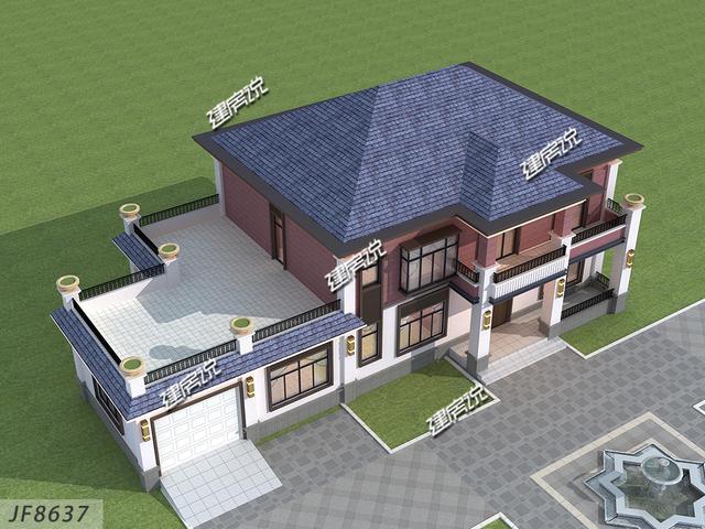 二層新中式別墅設計圖，帶車庫和挑空客廳，漂亮極了！