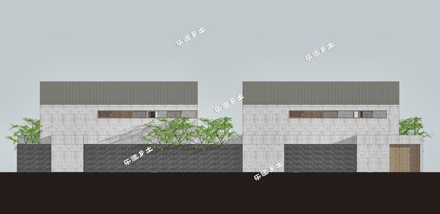 簡約現代二層住宅設計圖，造型端莊質樸，多露臺，多庭院