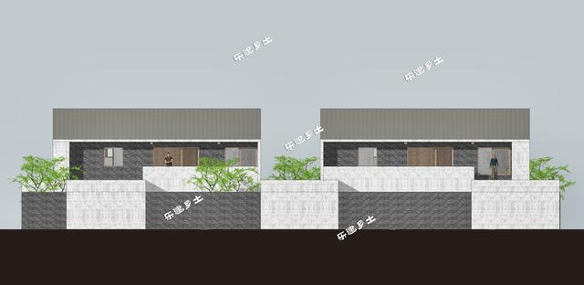 簡約現代二層住宅設計圖，造型端莊質樸，多露臺，多庭院