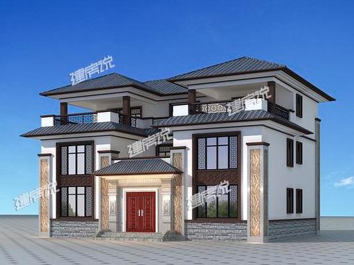 左右對稱的三層中式別墅，外觀大氣，蓋一棟在農村，那叫一個氣派，全村都夸好！