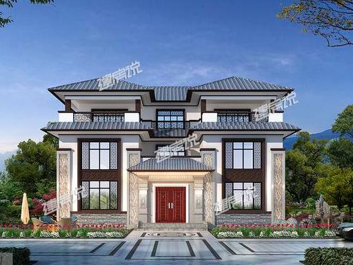 左右對稱的三層中式別墅，外觀大氣，蓋一棟在農村，那叫一個氣派，全村都夸好！