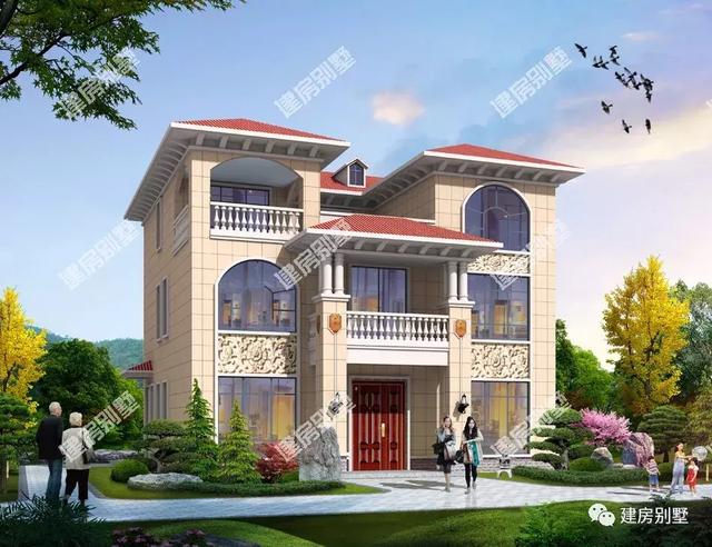 兩套面寬13.6米的三層豪華別墅設(shè)計(jì)圖，可以說(shuō)算是很氣派了，第一棟帶較大堂屋設(shè)計(jì)。